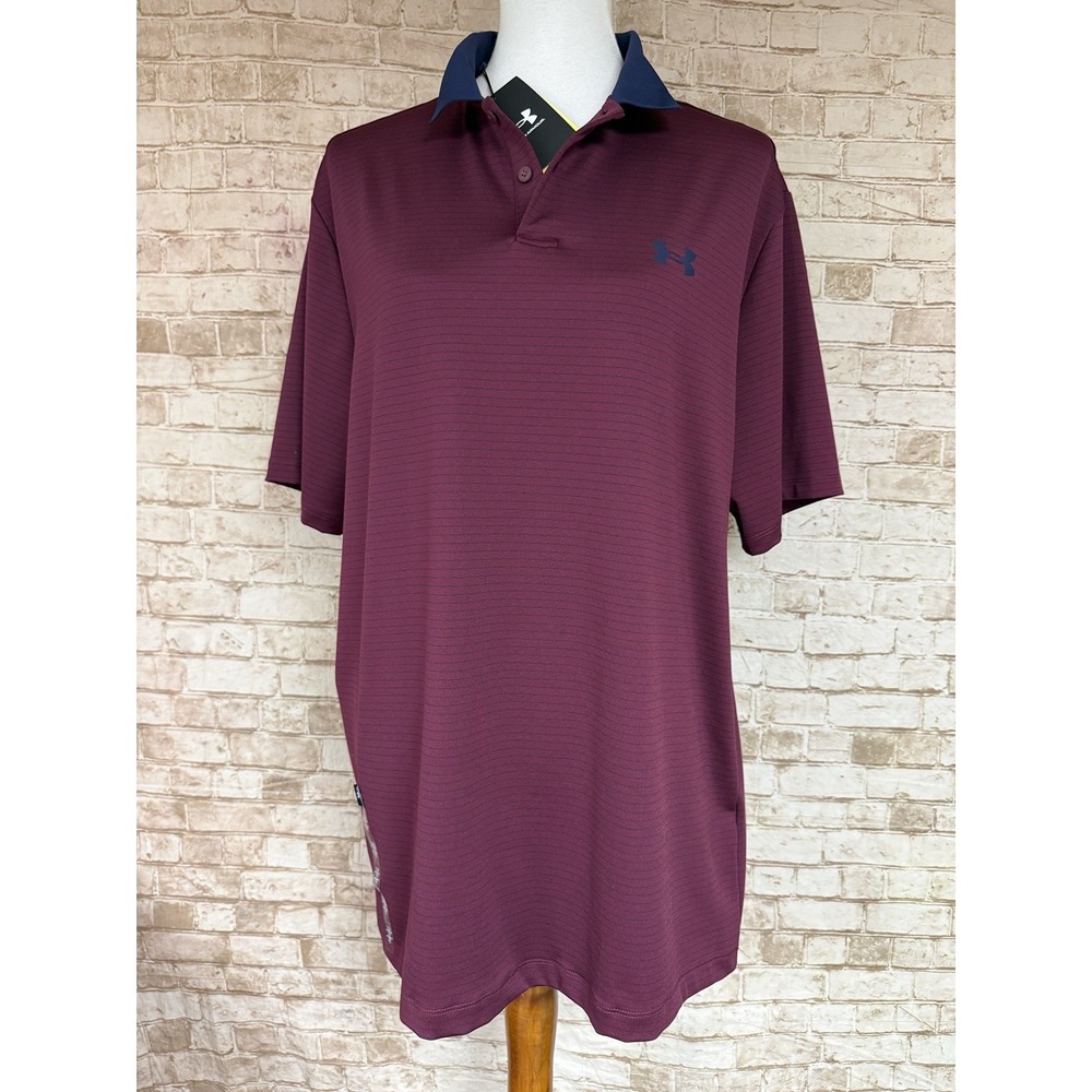 Under Armour Golf Polo Shirt Large Mens New Tech Loose UPF 40 3.0 Maroon Blue